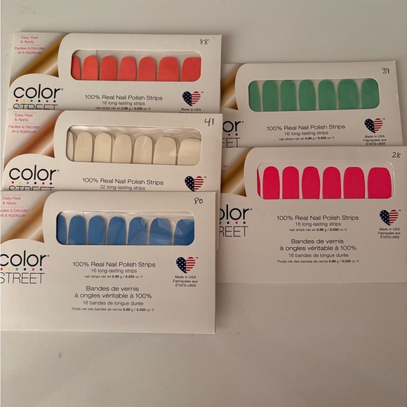 Color Street Nail Polish Strips - Pink, Blue, Green, White - Picture 1 of 1